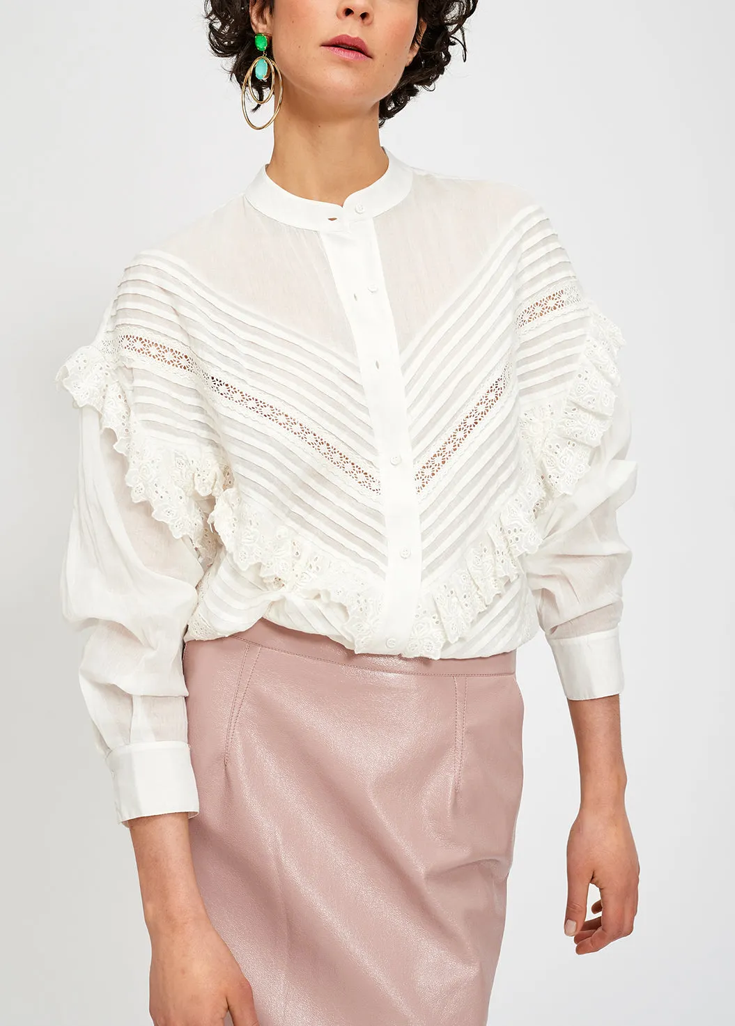 Ruffled off white shirt