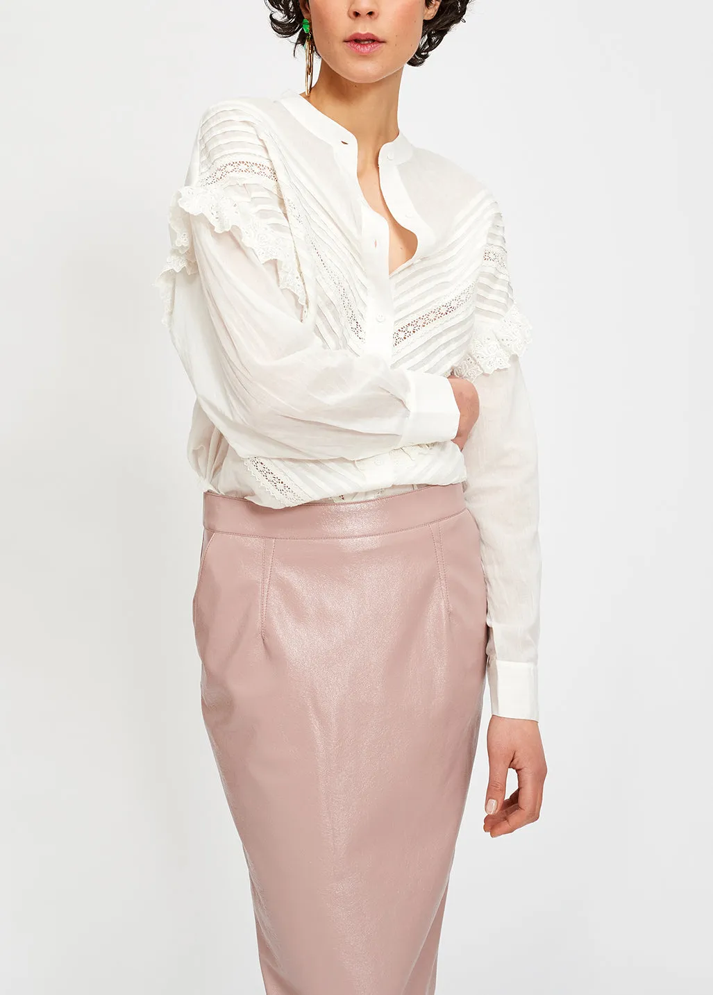 Ruffled off white shirt