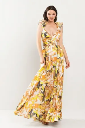 RUFFLED SHOULDER MAXI DRESS OPEN BACK