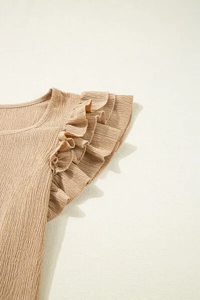 Ruffled Square Neck Textured Cap Sleeve Top