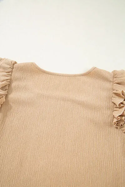 Ruffled Square Neck Textured Cap Sleeve Top