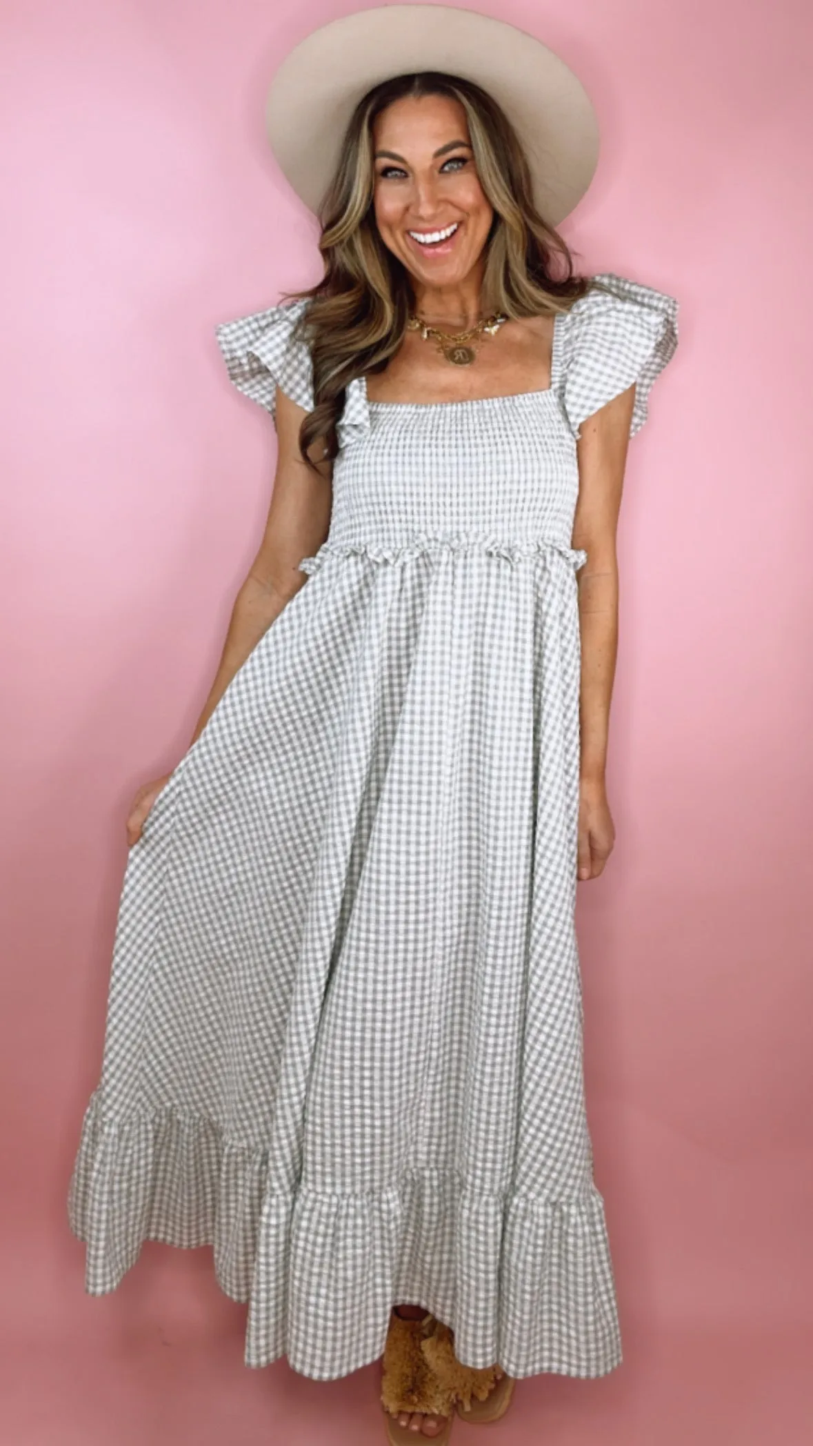 Rylee   Cru Francesca Dress in Eucalyptus Gingham (1 XL)