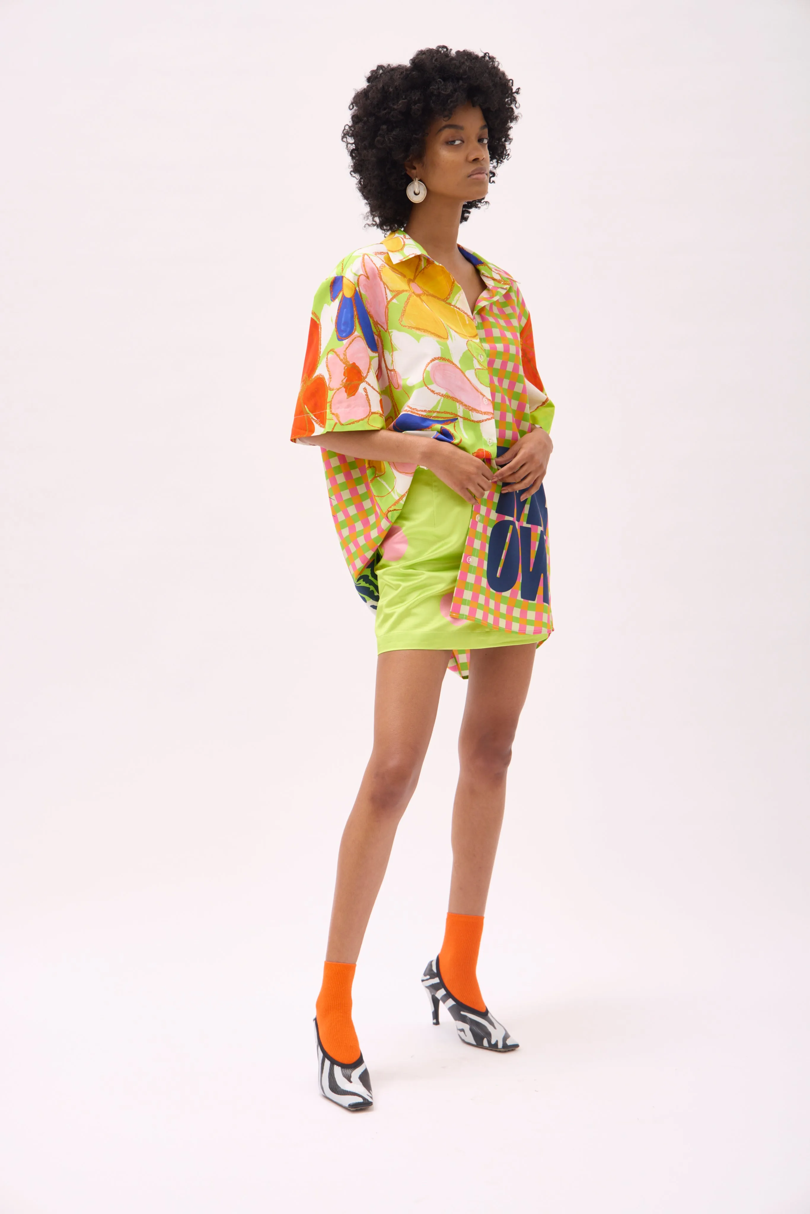 SANTANA COLLARED SHIRT- MEOW PRINT