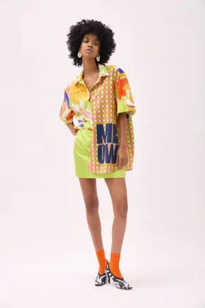 SANTANA COLLARED SHIRT- MEOW PRINT