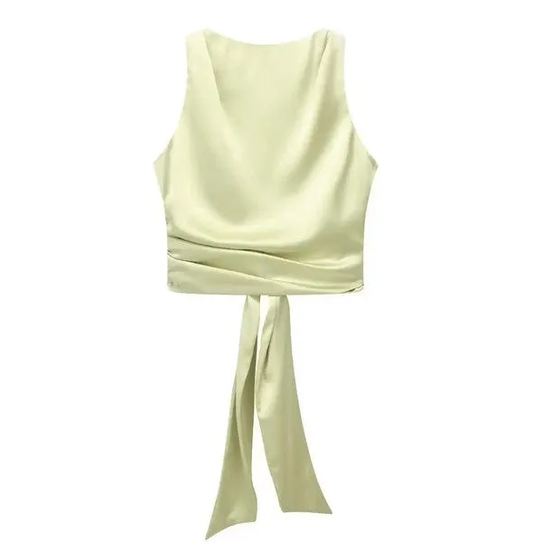 Satin Sleeveless Backless Top
