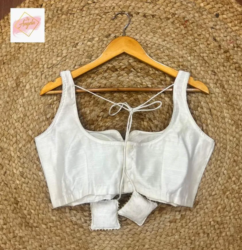 Scoop  Neck with front slit Premium Sleeveless Blouse - White