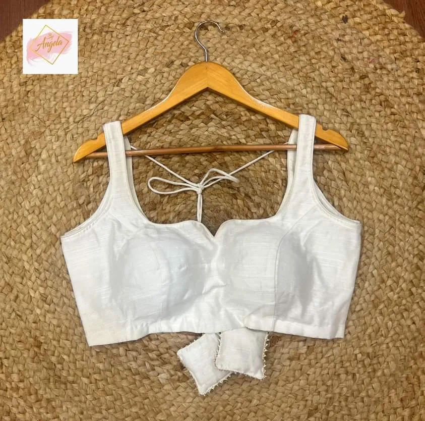 Scoop  Neck with front slit Premium Sleeveless Blouse - White