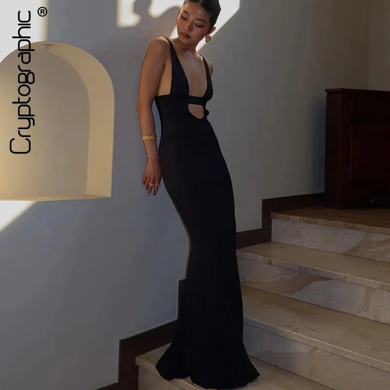 Sexy Backless Cut Out Deep V-Neck Maxi Dress Mermaid Elegant Outfits for Women Club Party Long Dresses