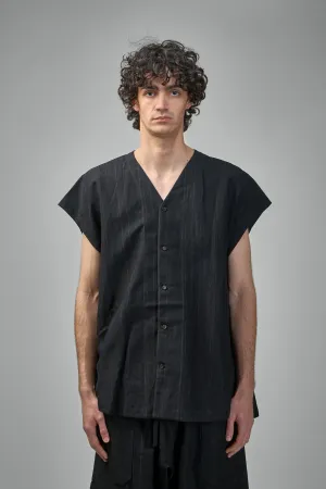 SHIRT#104 Sleeveless V-Neck Shirt Fine Stripe Cloth