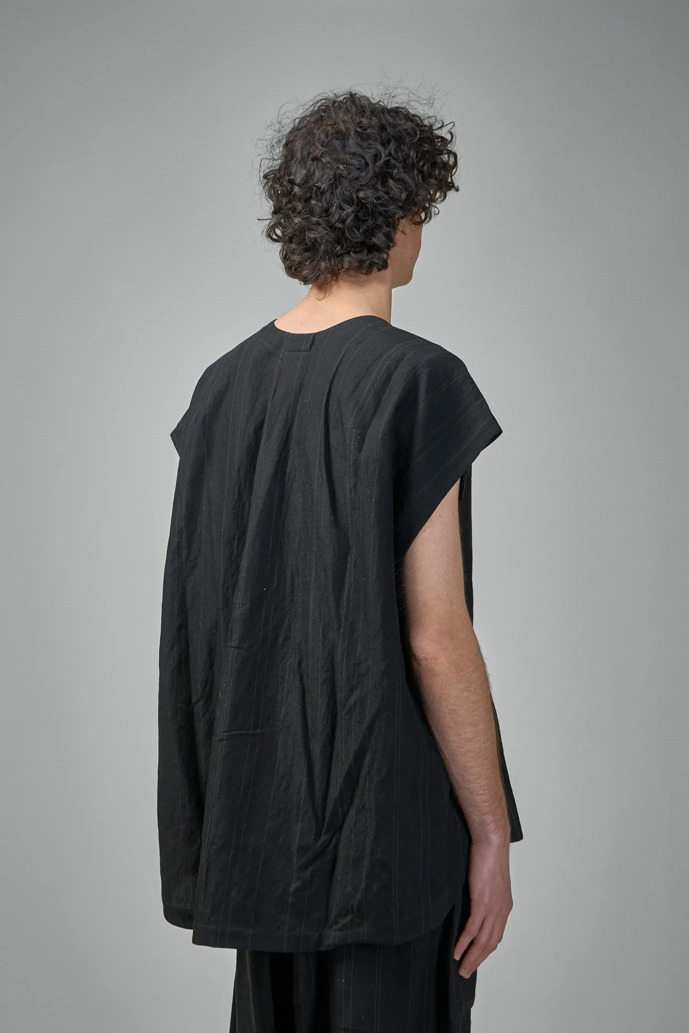 SHIRT#104 Sleeveless V-Neck Shirt Fine Stripe Cloth