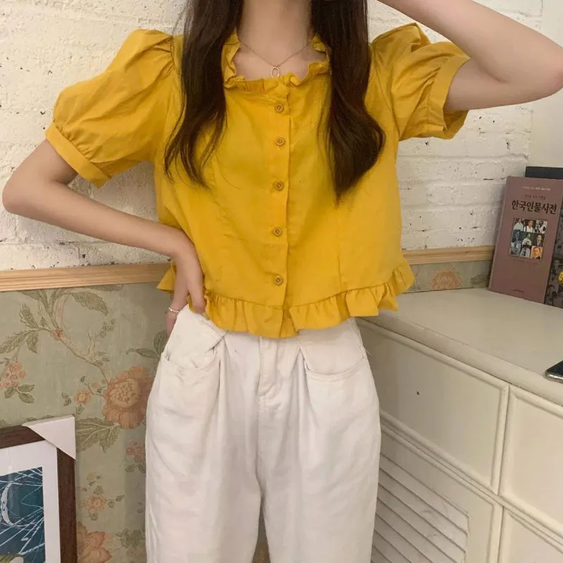 Short Sleeve Ruffle Design Blouse Shirts
