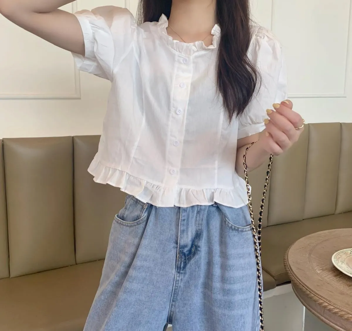 Short Sleeve Ruffle Design Blouse Shirts
