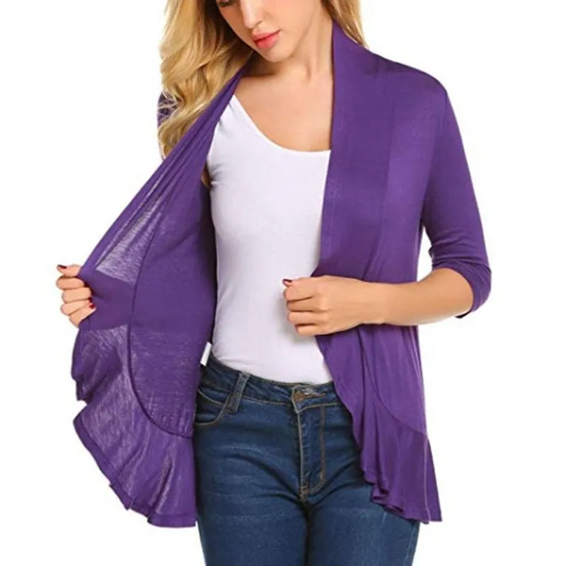 Silky Loose Fitting ruffled Cardigan Sweater