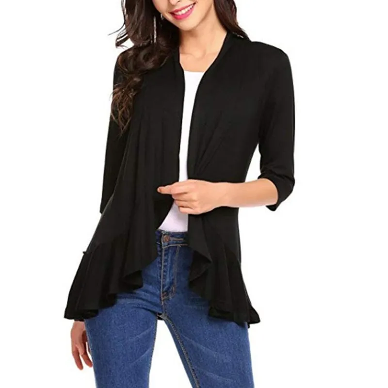 Silky Loose Fitting ruffled Cardigan Sweater
