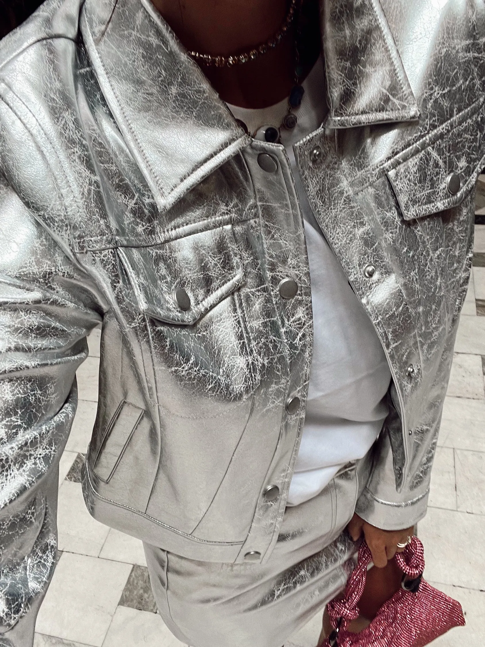 Silver Vegan Leather Jacket