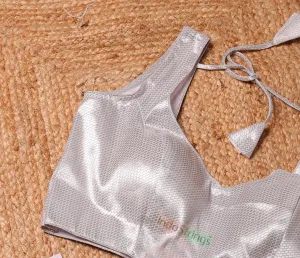 Silver Zari Sleeveless Blouse (Rectangle Print)