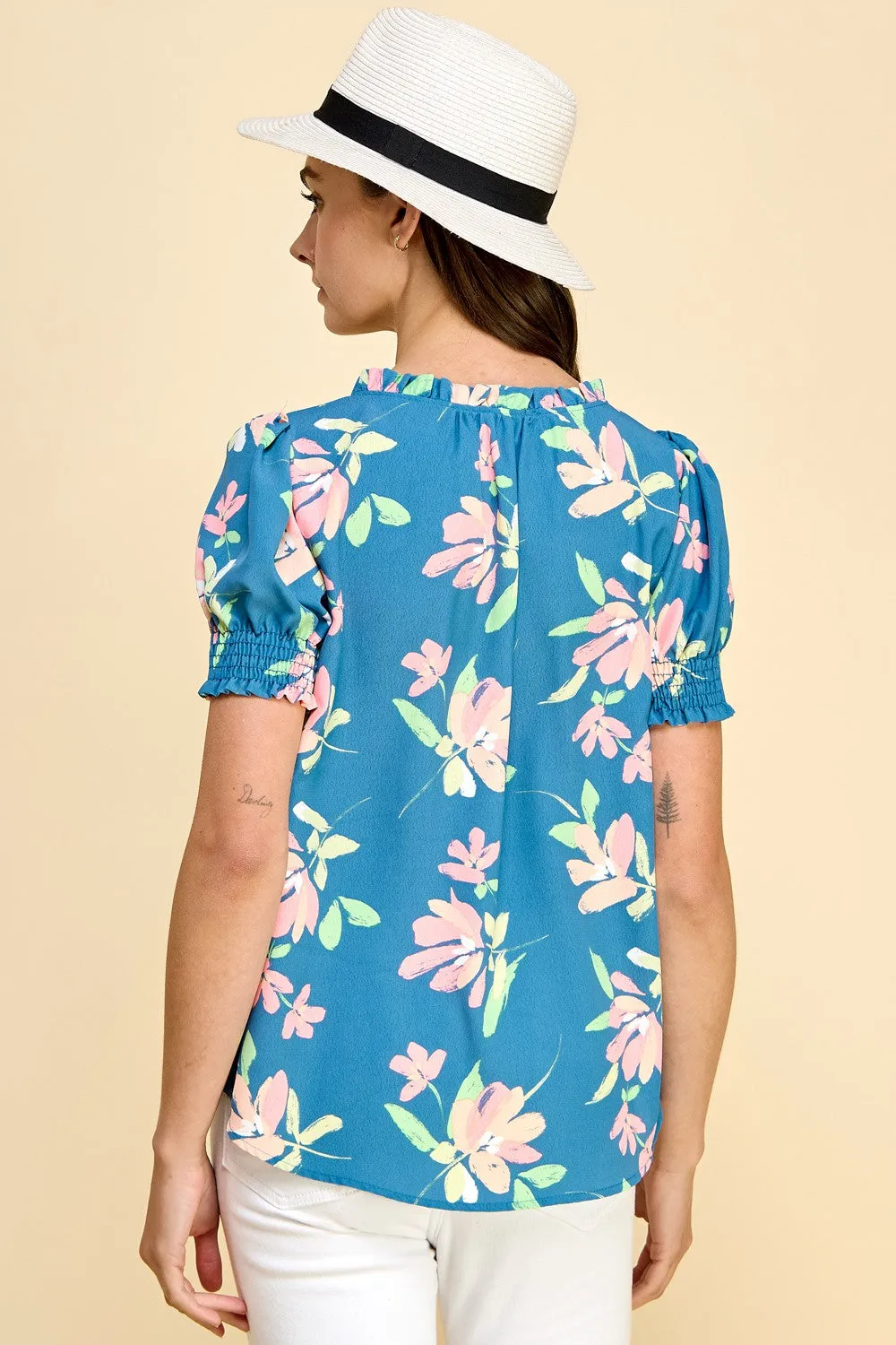 Simply Bloom Floral Top - Denim - Final Sale