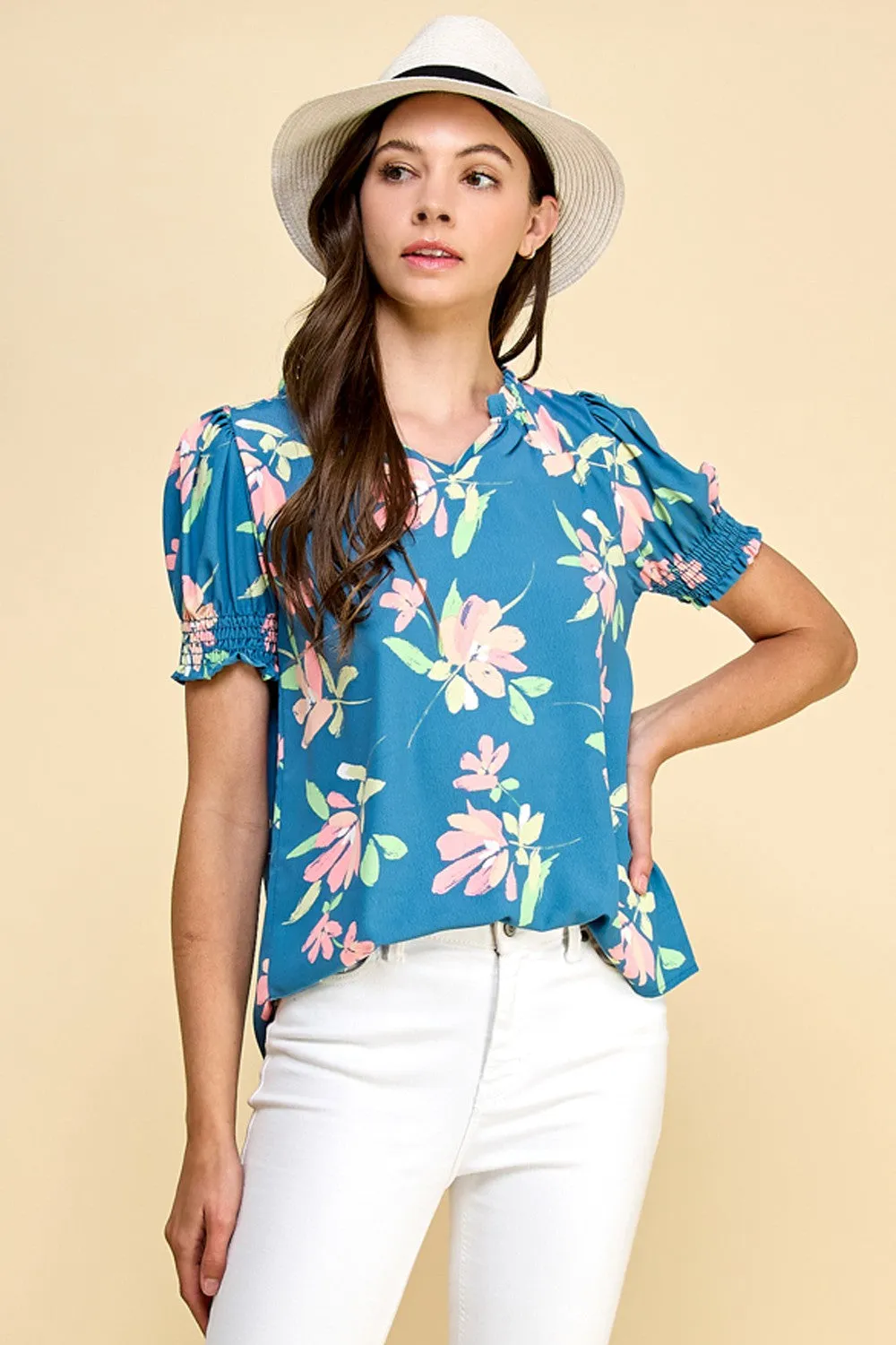 Simply Bloom Floral Top - Denim - Final Sale