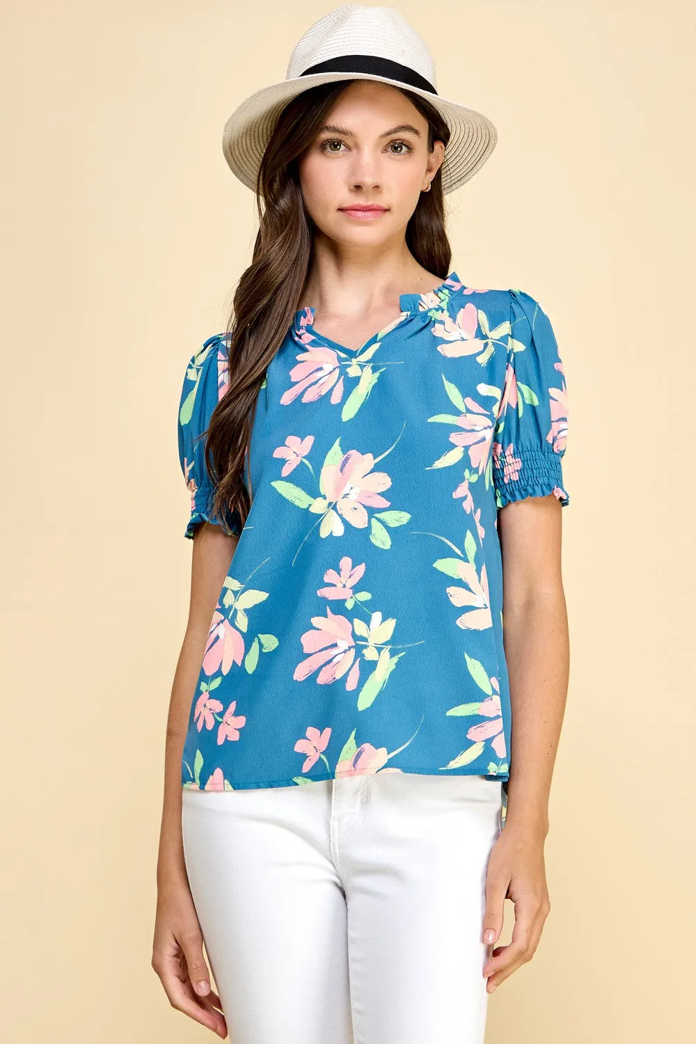 Simply Bloom Floral Top - Denim - Final Sale
