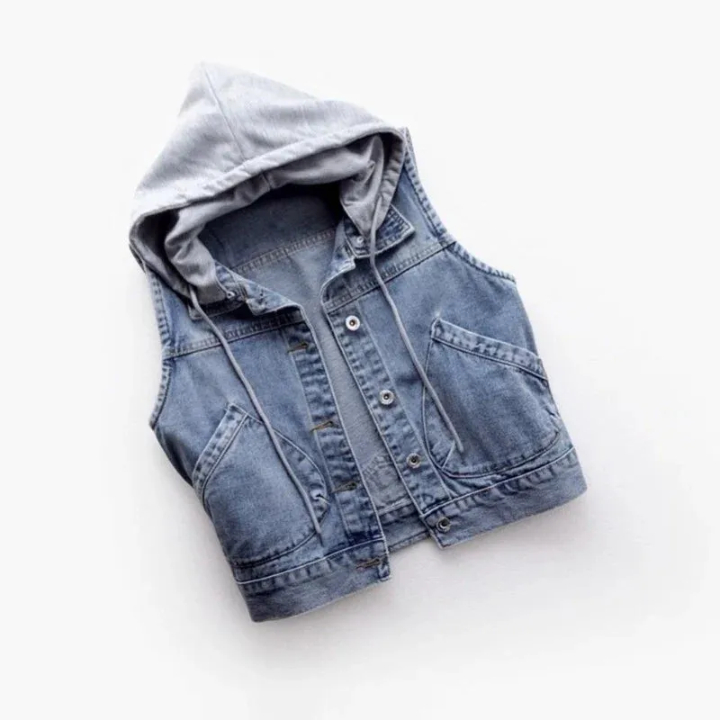 Sleeveless Denim Hooded Jackets