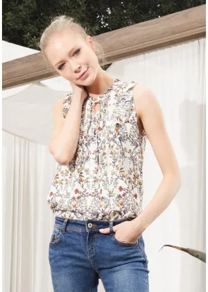 Sleeveless Tie Neck Blouse In Floral