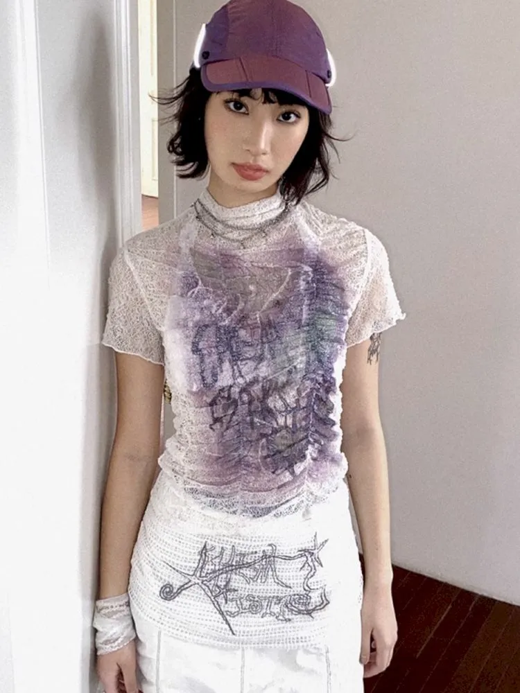 Slim short-sleeved printed tops【s0000012272】