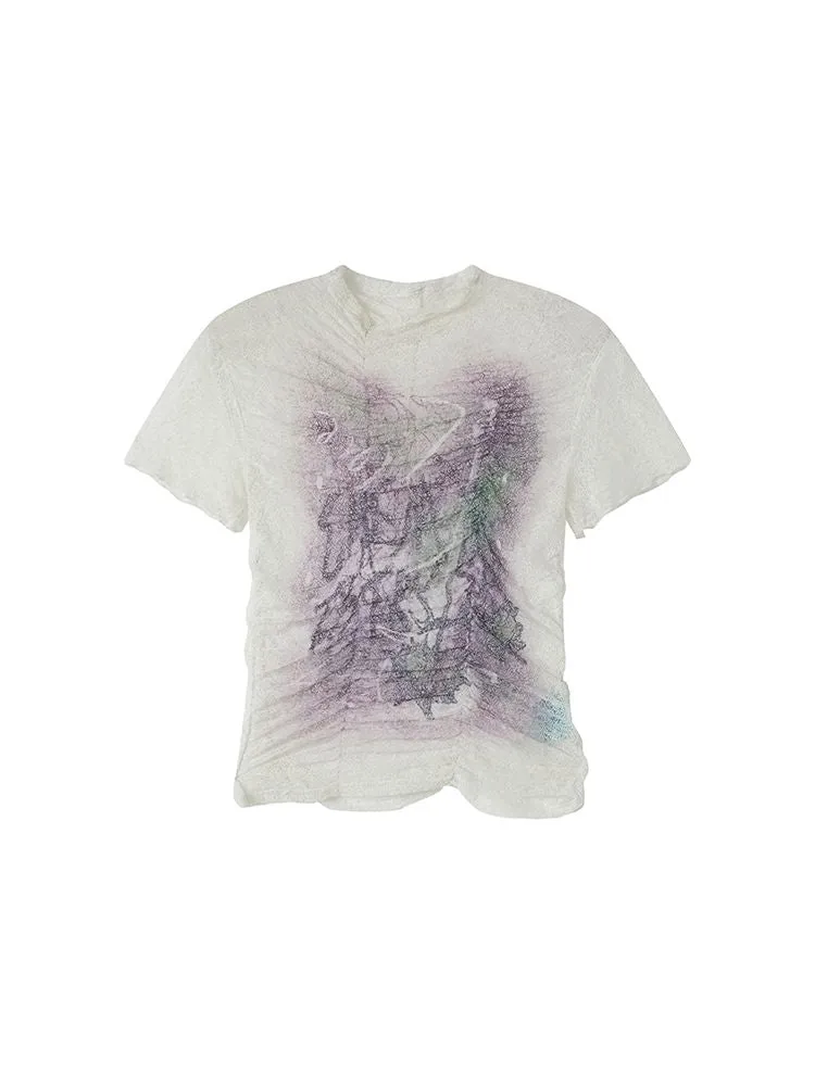 Slim short-sleeved printed tops【s0000012272】