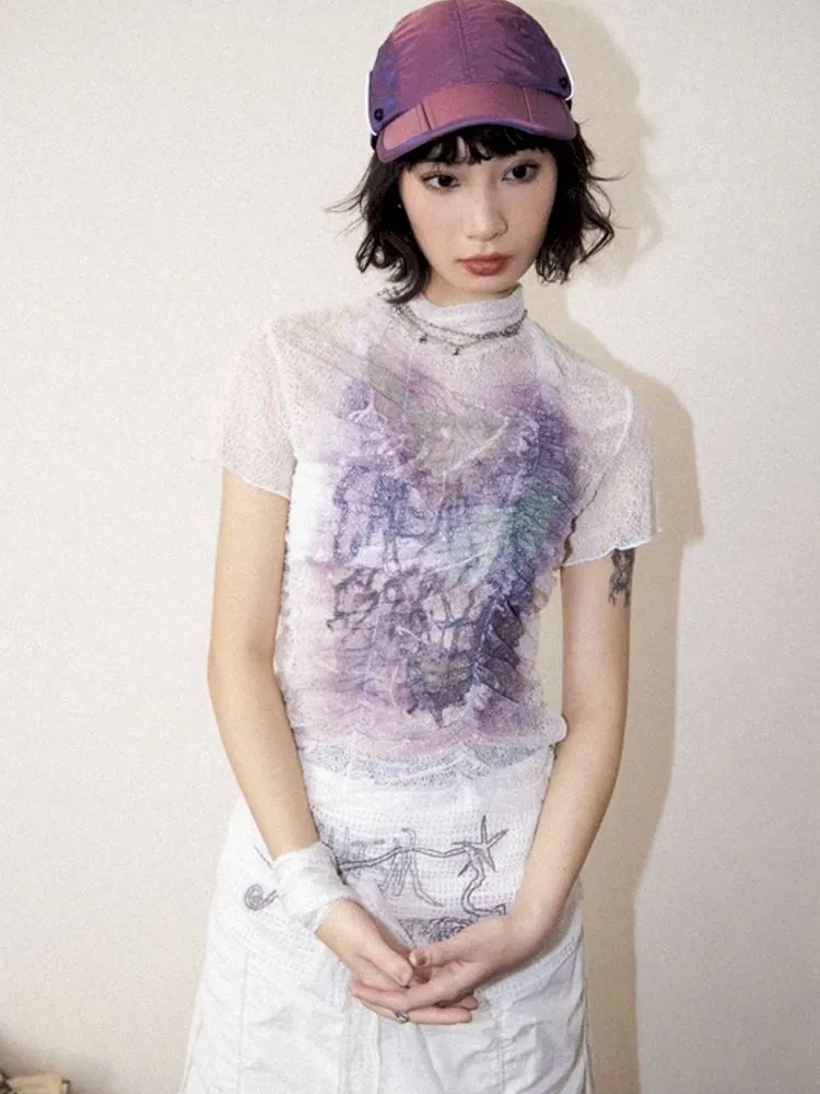 Slim short-sleeved printed tops【s0000012272】