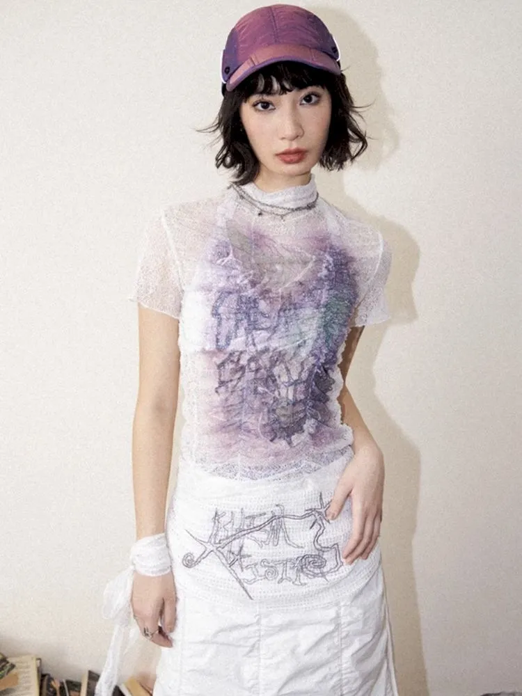 Slim short-sleeved printed tops【s0000012272】
