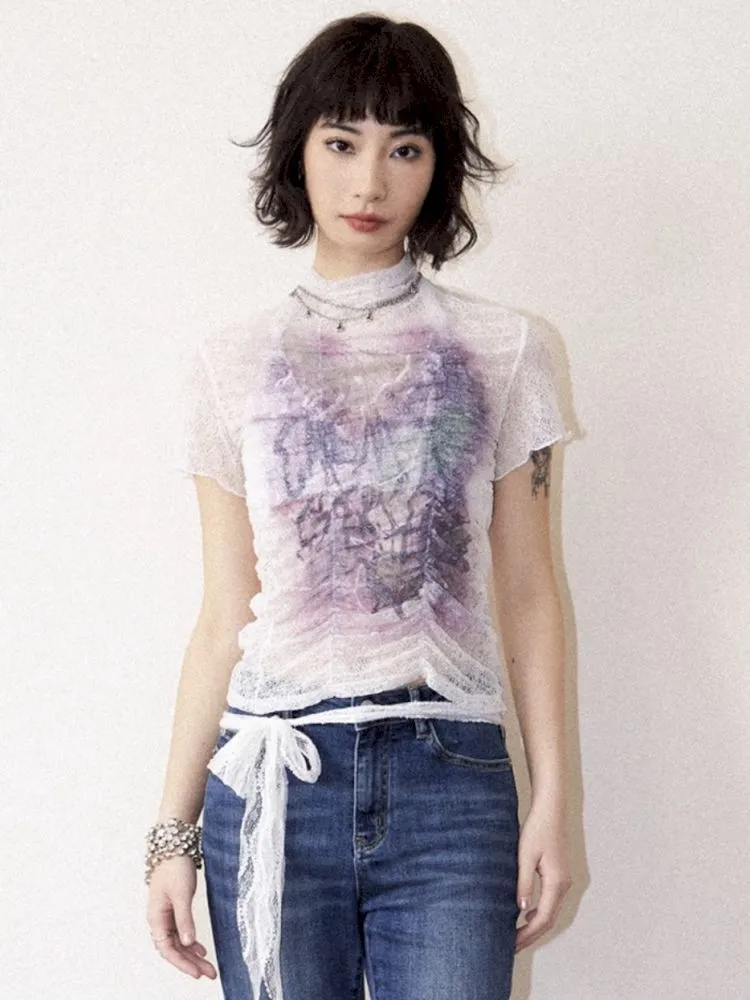 Slim short-sleeved printed tops【s0000012272】