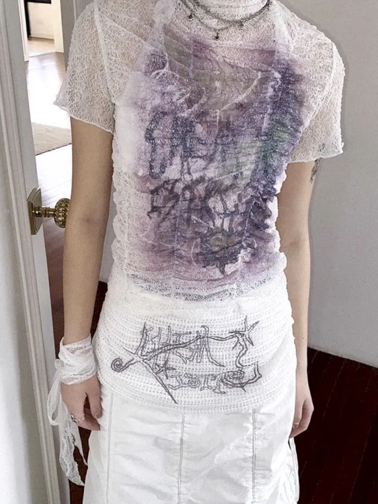Slim short-sleeved printed tops【s0000012272】