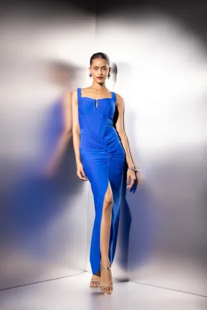 Slow dance - blue ruched maxi dress