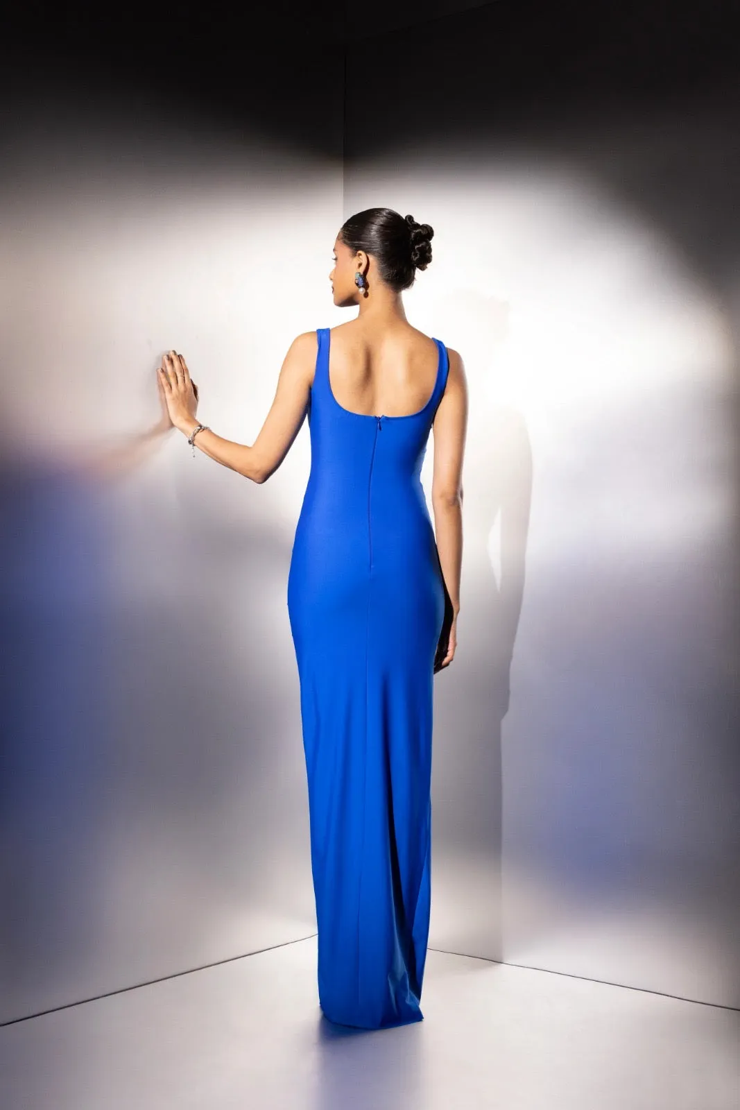 Slow dance - blue ruched maxi dress