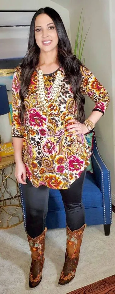 S/M : Magenta Floral & Leopard Scoop Tunic