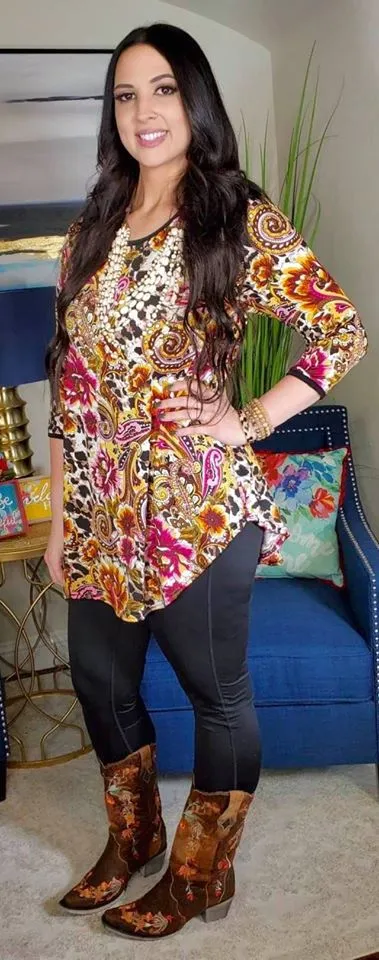 S/M : Magenta Floral & Leopard Scoop Tunic