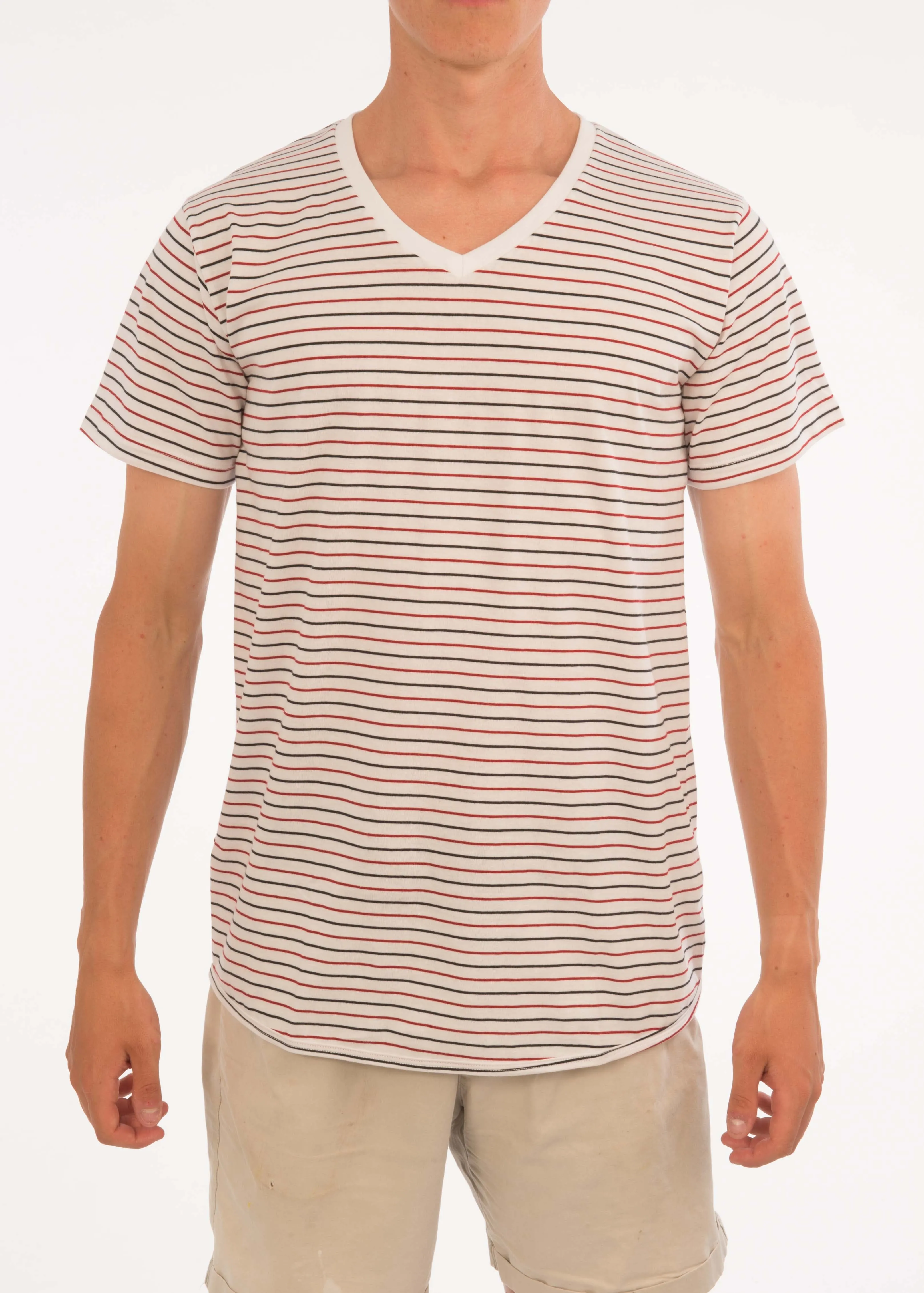 Small Stripe V-Neck Tee