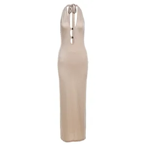 Space Dye Deep V Halter Maxi Dress