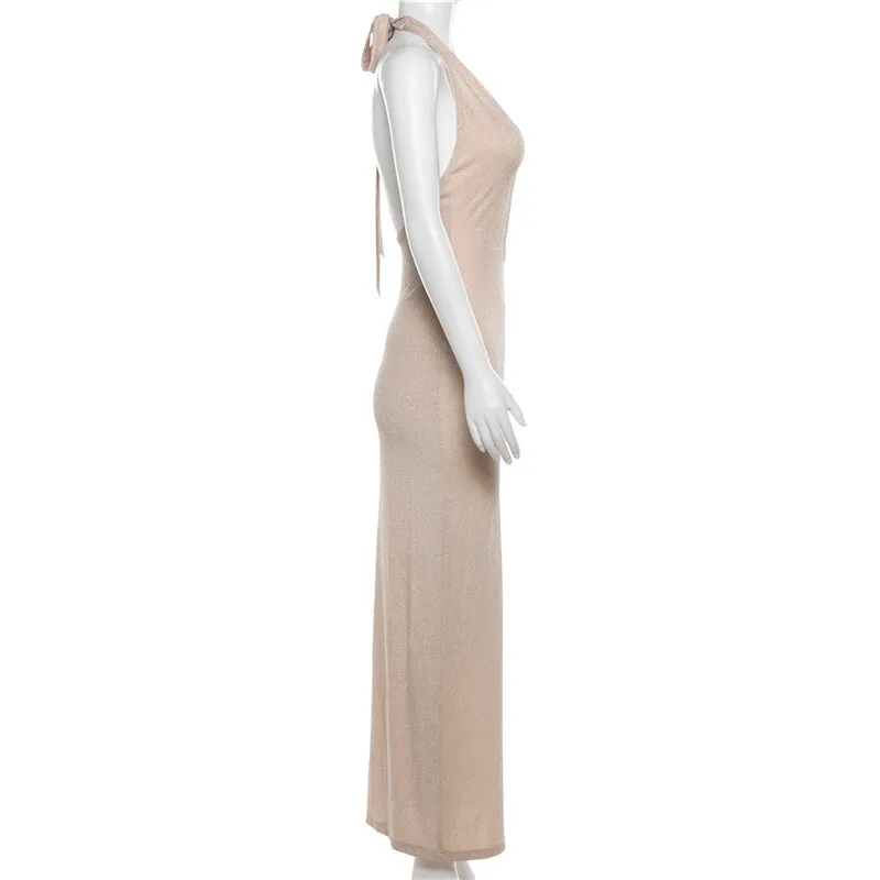 Space Dye Deep V Halter Maxi Dress