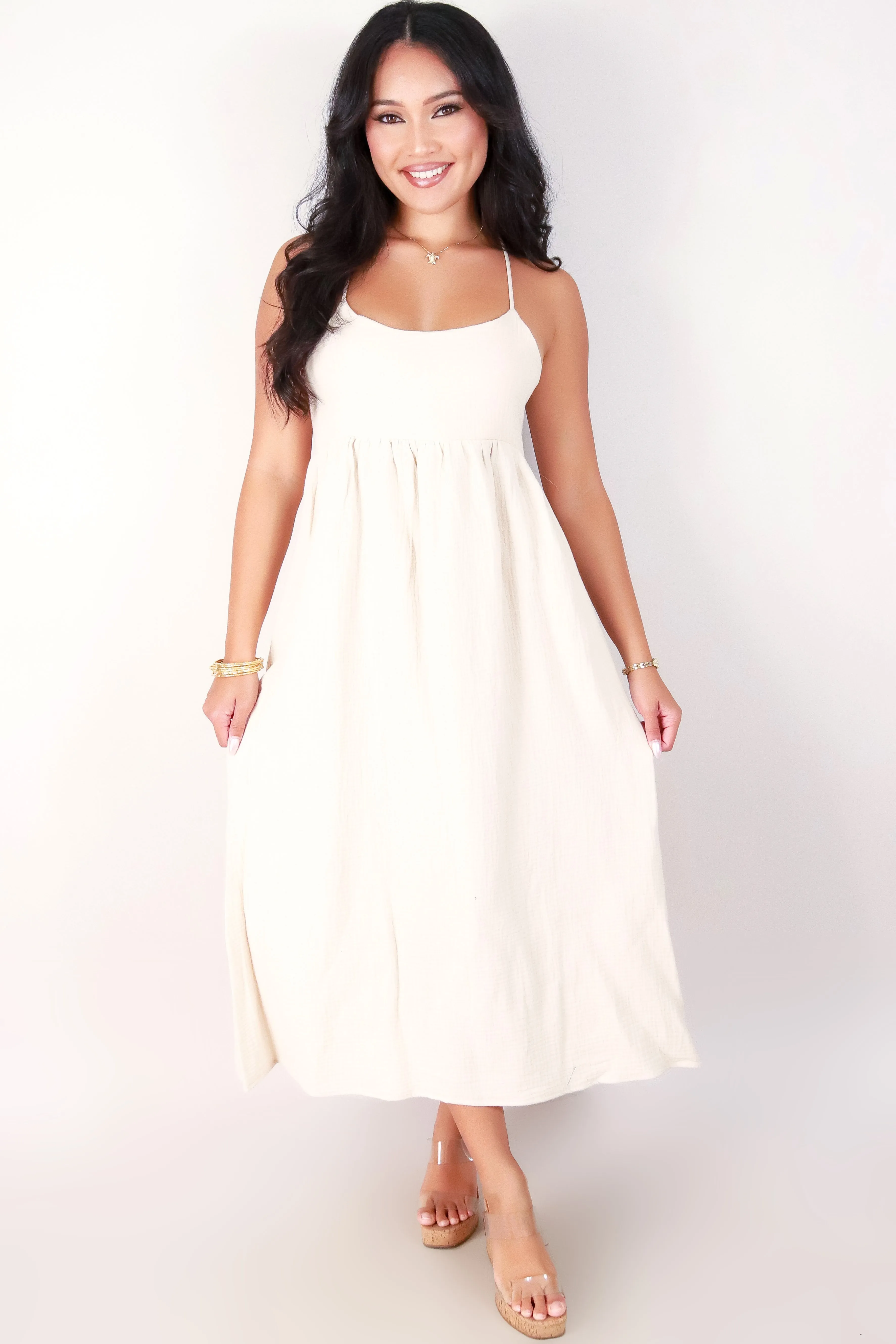 SPAGHETTI STRAP TIE BACK MAXI DRESS