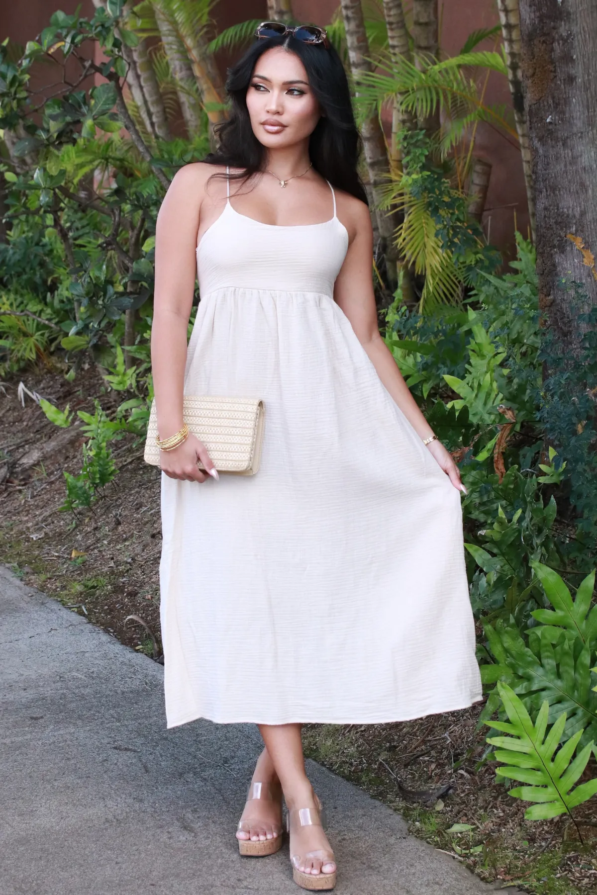 SPAGHETTI STRAP TIE BACK MAXI DRESS