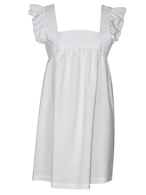 Square Neck Blouse Solid Summer Holiday Loose Women Mini Dress