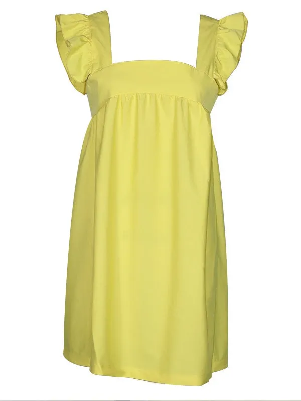 Square Neck Blouse Solid Summer Holiday Loose Women Mini Dress