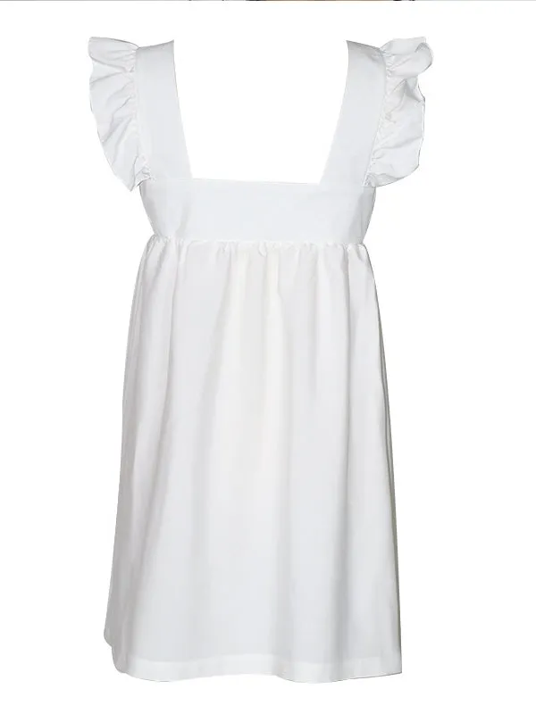 Square Neck Blouse Solid Summer Holiday Loose Women Mini Dress