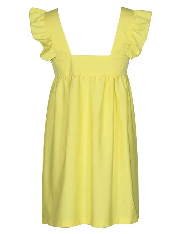 Square Neck Blouse Solid Summer Holiday Loose Women Mini Dress