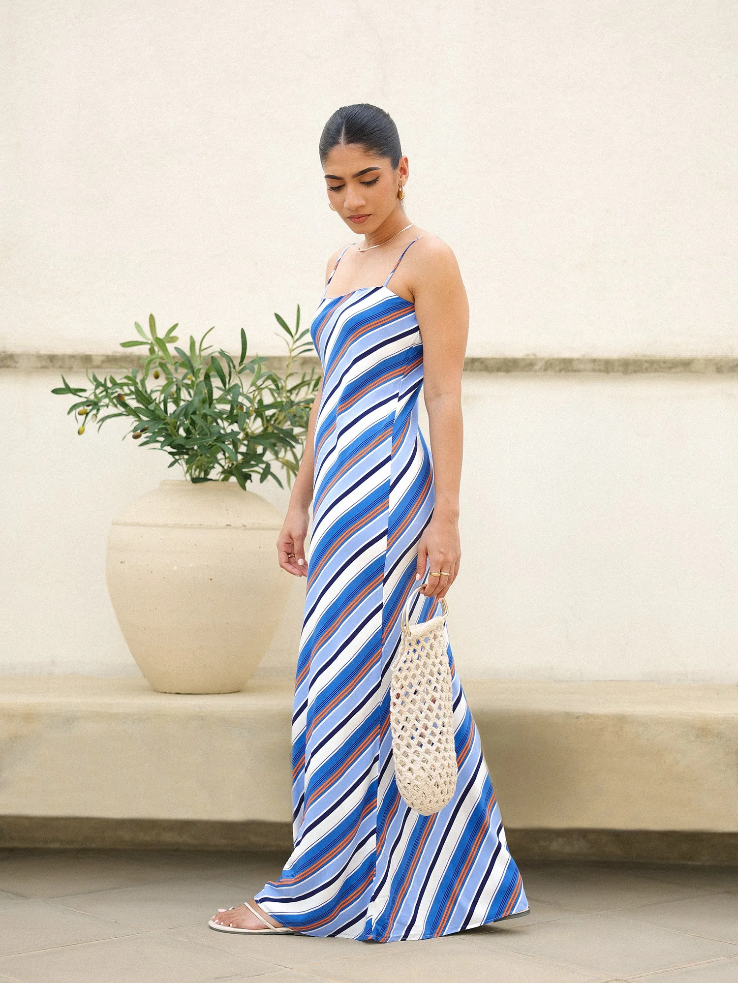Straight Neck Bias Maxi Dress