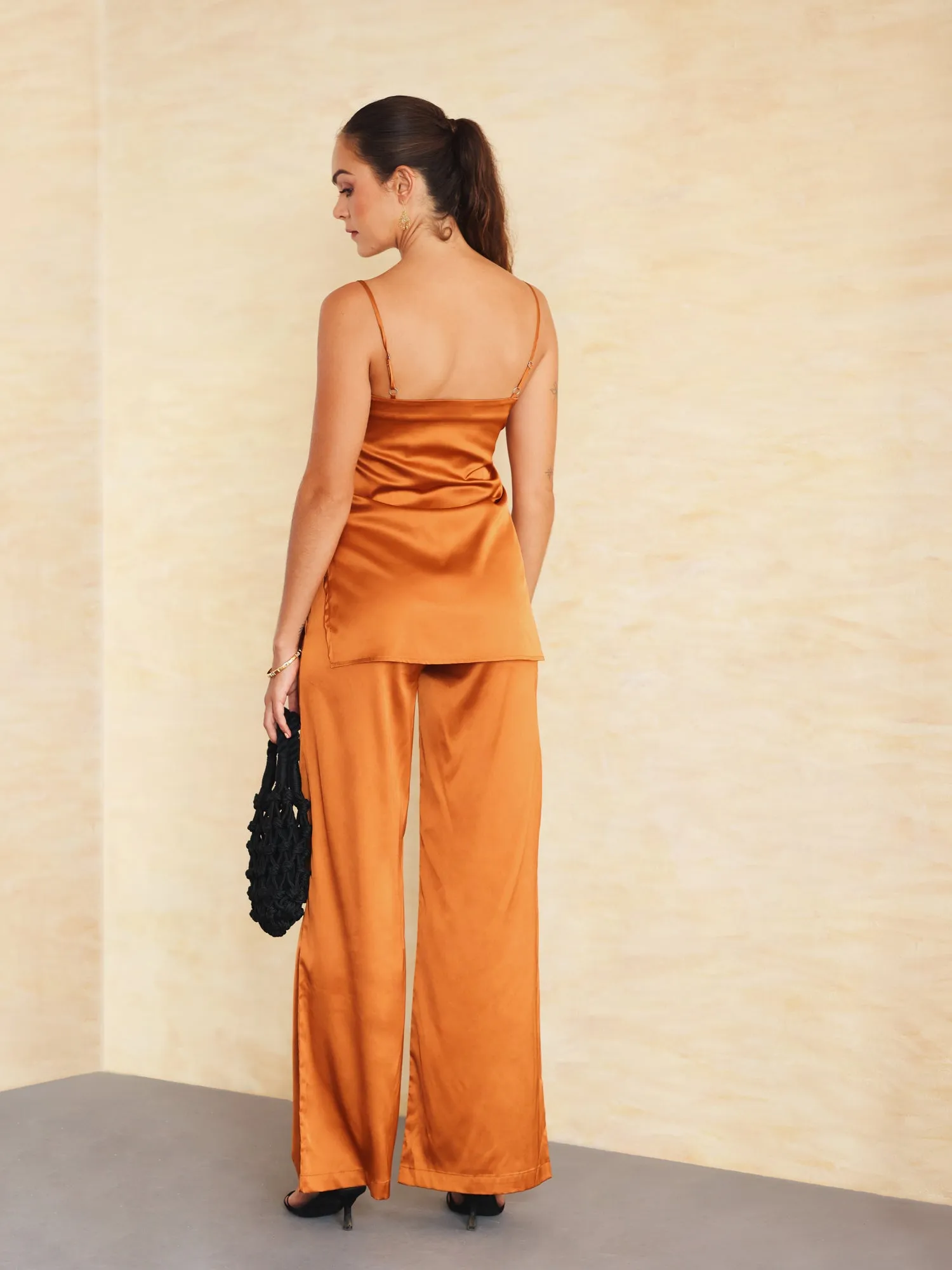 Straight Neck Loose Fit Satin Top
