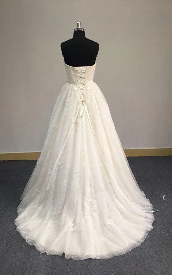 Strapless A-Line Tulle Wedding Dress With Lace Bodice-ET_711424