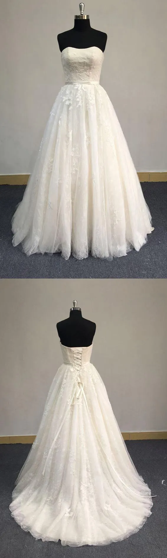Strapless A-Line Tulle Wedding Dress With Lace Bodice-ET_711424