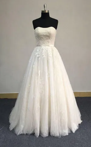 Strapless A-Line Tulle Wedding Dress With Lace Bodice-ET_711424