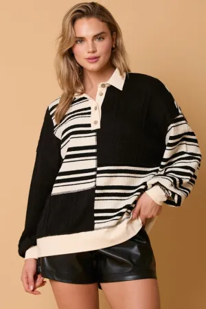 Striped Cable Knit Contrast Top